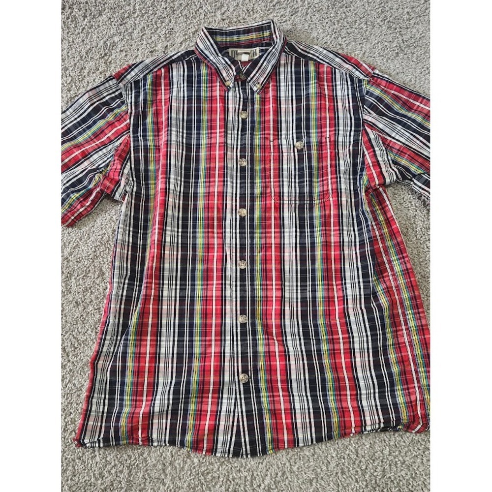 Duluth Trading Co Button Down Shirt Men Medium Red Plaid Short Sleeve Workwear - Picture 2 of 6
